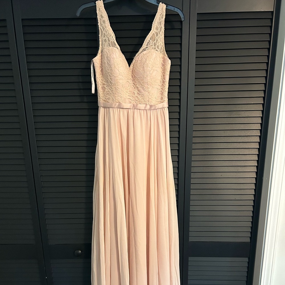 Blush colored, bridesmaid dress, lace & chiffon, size 6